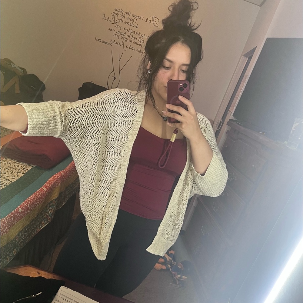 Women's Cream Open-Knit Sweater